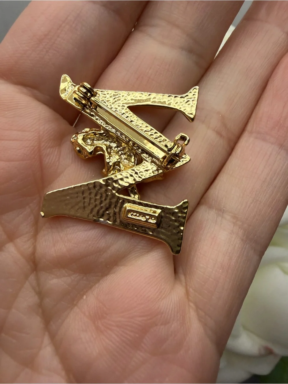 Vintage Gold Letter M Pin with Cherub Accent - Men's Accessory